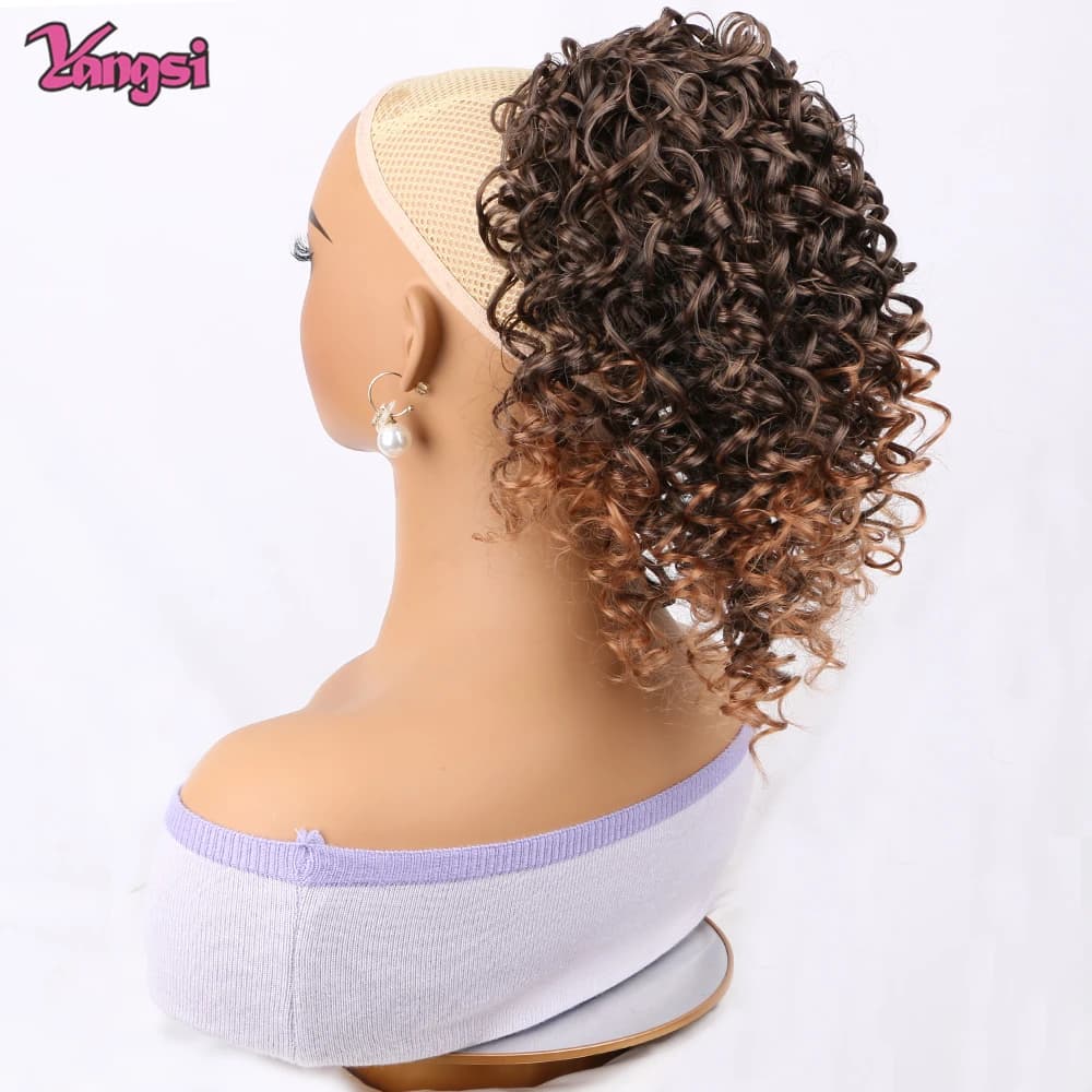 Coda di cavallo sintetica da 12 pollici, corta, marrone sfumato, stile afro riccio, con coulisse, per donne nere, perfetta per feste