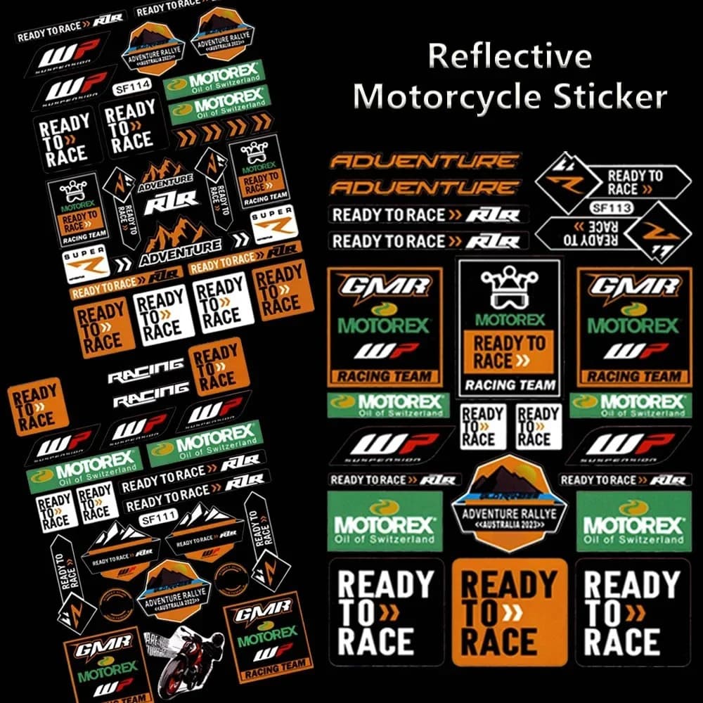 Reflective Moto ADVENTURE RALLYE READY TO RACE, Decalcomanie for Tank and Helmet KTM