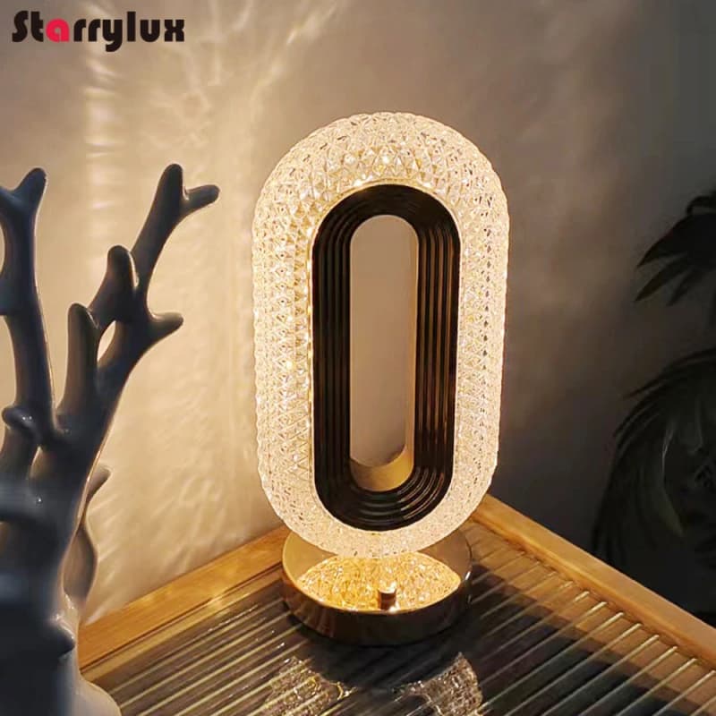 Lampada da tavolo ovale Crystal Star Track LED Luce ambientale dimmerabile Luci notturne moderne da comodino Lampade decorative