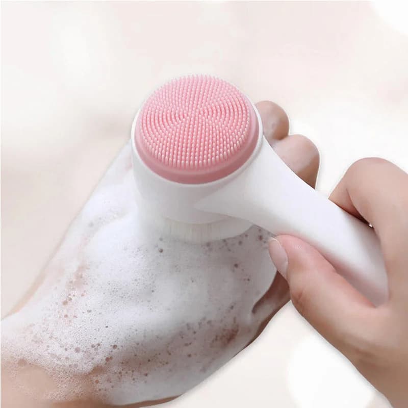 Spazzola per Pulizia Viso 3D in Silicone Doppio, Spazzola Manuale per Massaggio Facciale, Setole Morbide, Esfoliante, Spazzola per Lavaggio Viso a Doppia Faccia