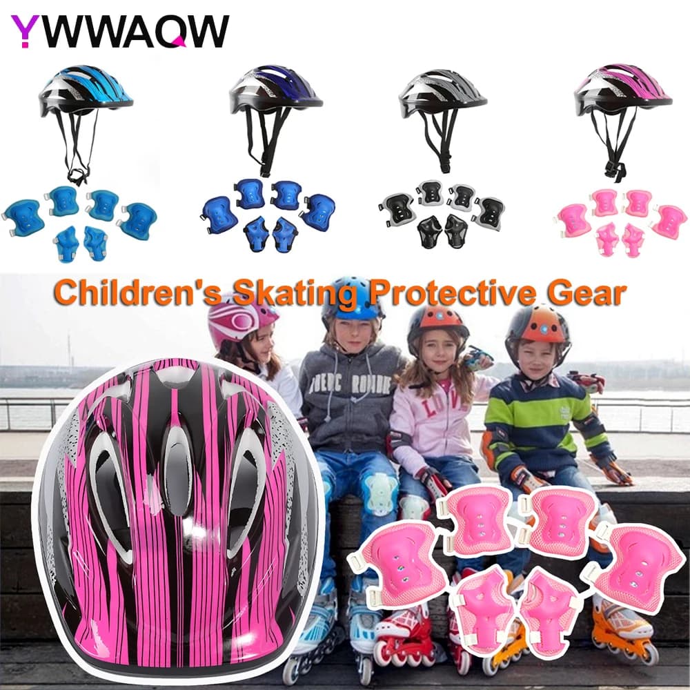 7 pcs/set Children's Wheel Skating Boy Boyfriend Safety Helmet Ginocchio Elbow Set Cycling Scooter Safety Protection Guard
