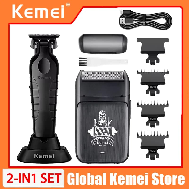 Set Professionale 2 in 1 per Taglio Capelli Kemei KM-2299 KM-T366, Tagliacapelli Elettrico per Uomo, Trimmer per Capelli, Rasoio per Sfumature e Ritagli