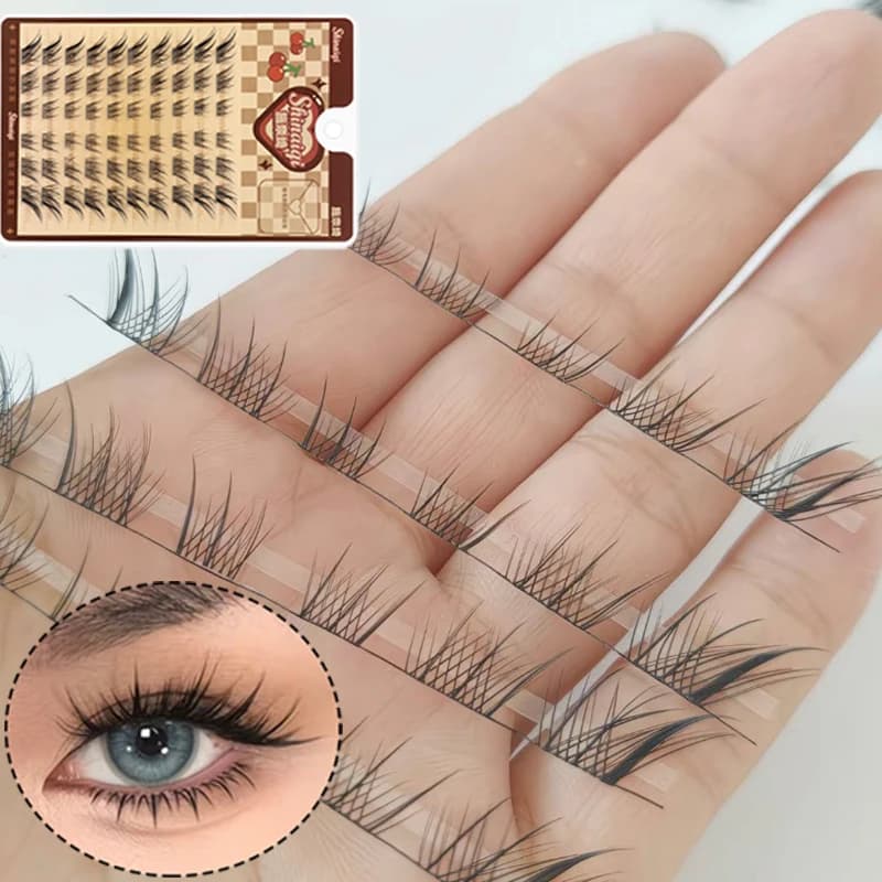 Ciglia Finte Singole a Ciuffetti Morbidi, Extension Ciglia Individuali Segmentate in Visone Naturale Effetto Volpe, Strumento per il Trucco