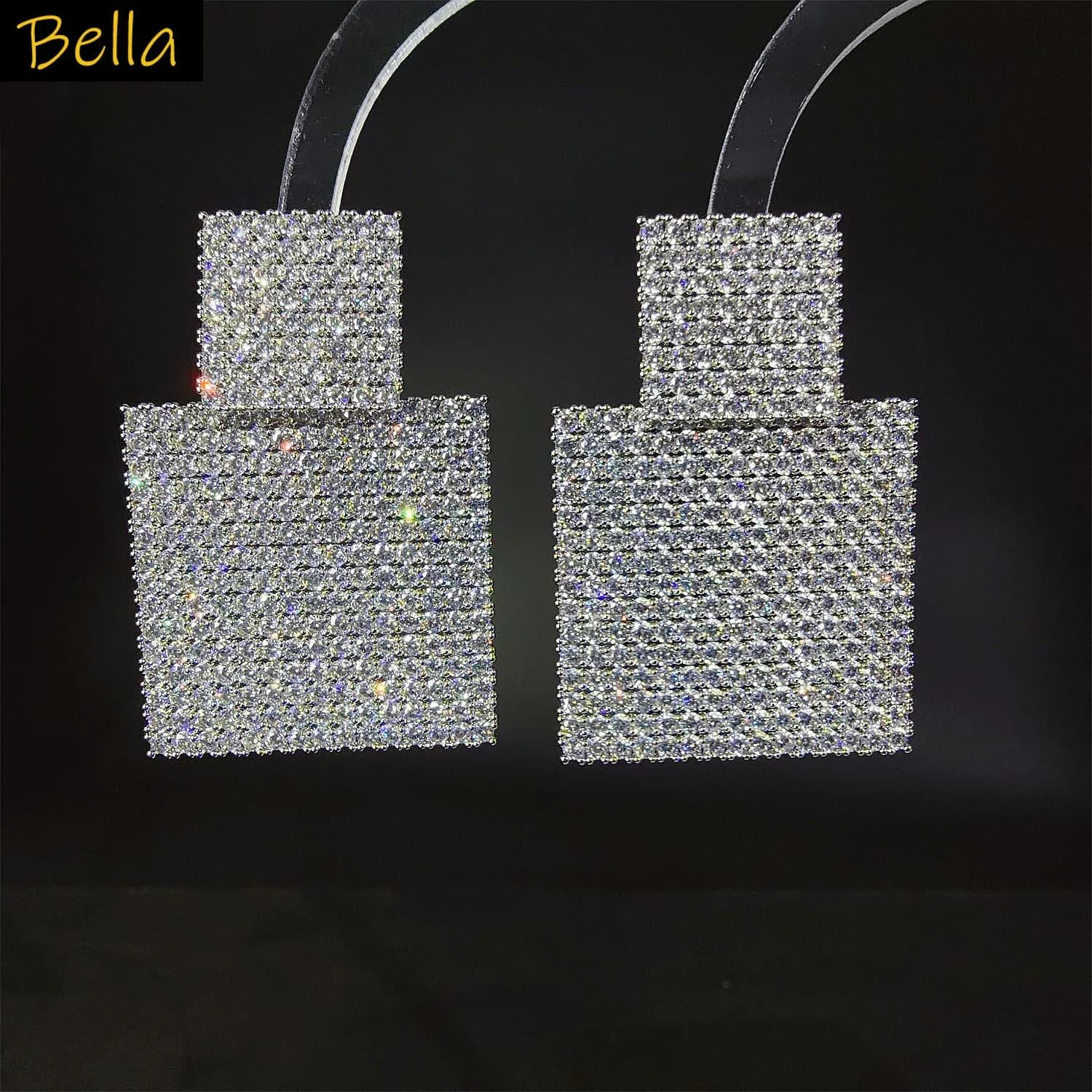 orecchini con zirconi bling bling per le donne gioielli di lusso cena festa bar orecchini pendenti color argento lucido oro regalo femminile
