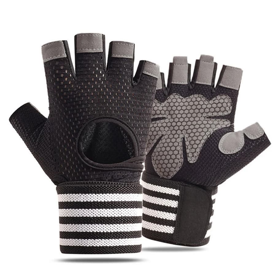 Breathable training gloves, padded weight lifting gloves with wrist band support, complete palm protection, gym workout handle