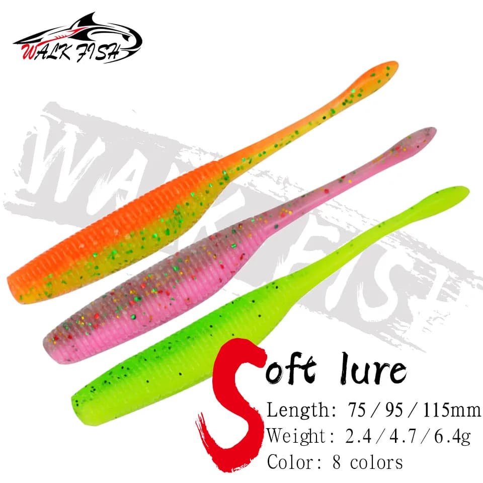 CAMMINARE PESCE 5PCS Stick Worm Softbait Richiamo di Pesca Aggiungi Sale Coda Diritta 75mm/95mm/115mm Plastica Perfetta Dream Shot Morbido