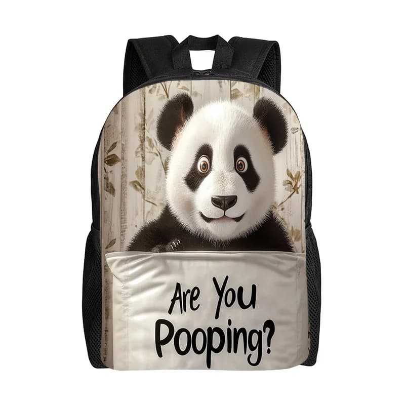 1 Backpack with panda print - School bag with panda print, "Are You Poop?" Pocket, adjustable shoulder strap and IP