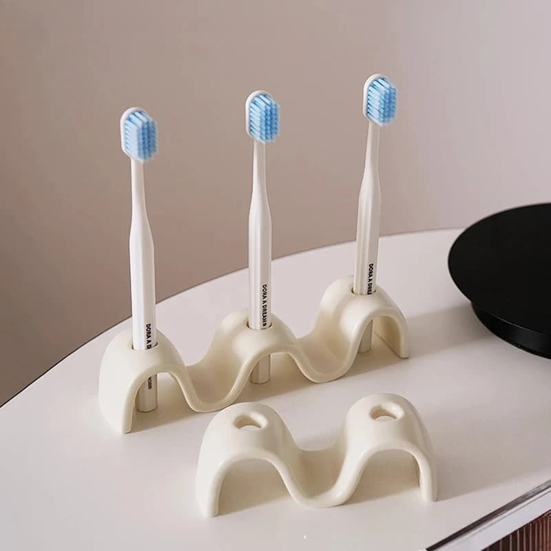 Portaspazzolino in Ceramica per Bagno, Porta Dentifricio, Base Portaoggetti, Supporto per Coppia di Spazzolini, Scaffale da Scrivania