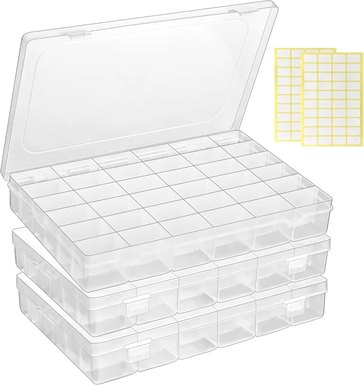 Scatola organizer in plastica trasparente con 36 scomparti e divisori regolabili, confezione da 3, per attrezzatura da pesca, perline, gioielli, artigianato fai da te, conservazione di piccoli oggetti
