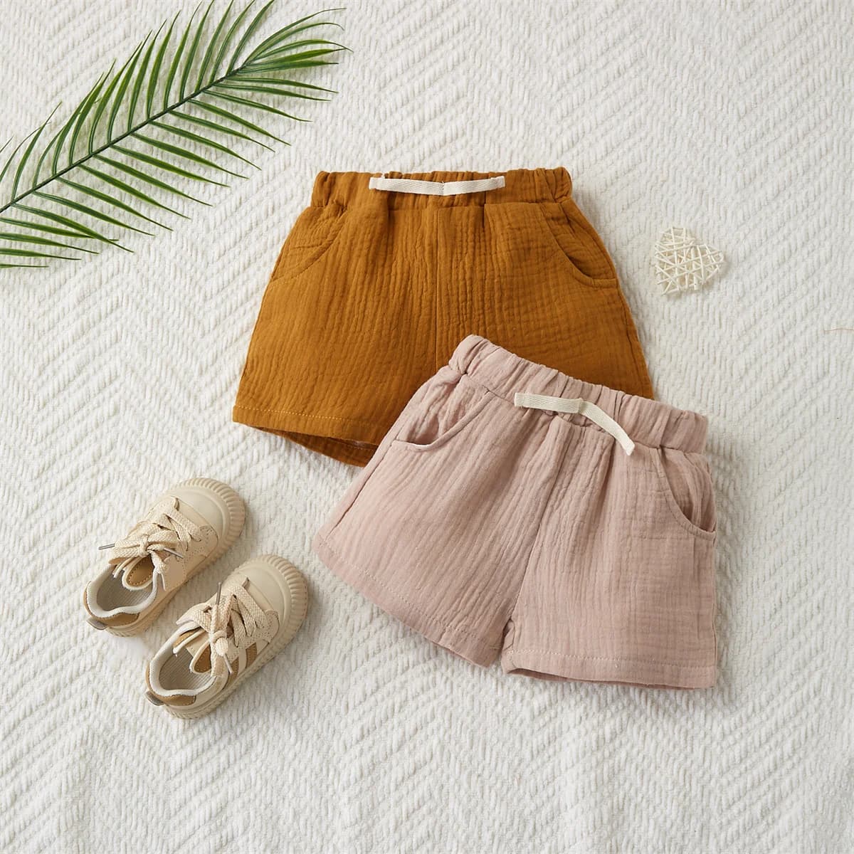 2 pantaloncini in filato di cotone per neonati e bambini, tinta unita, abbigliamento estivo comodo per bambini