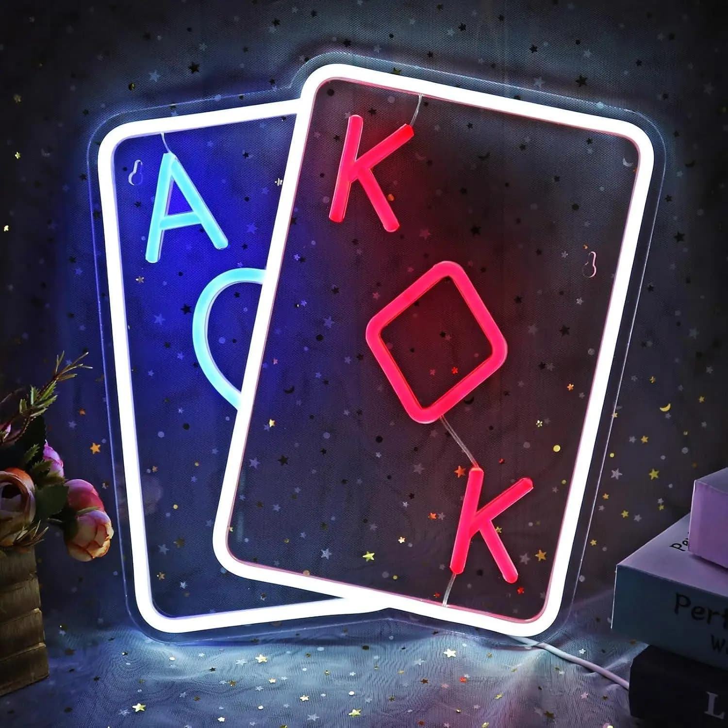 Insegna al Neon Poker, Luci LED Dimmerabili Alimentate USB per Feste a Tema Las Vegas, Sale da Poker, Sale Ricreative, Man Cave, Decorazione Murale