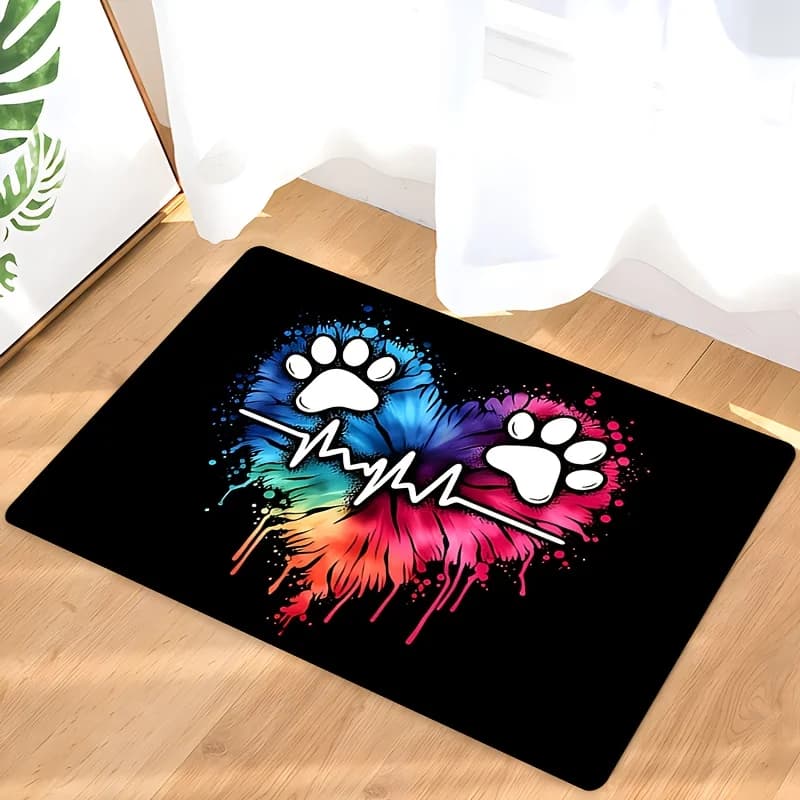 VIKAMA Tappeto con battito cardiaco con stampa zampa a forma di cuore Antiscivolo Decorazioni per la casa per animali domestici Tappetino per ingresso e bagno in stile curativo romantico