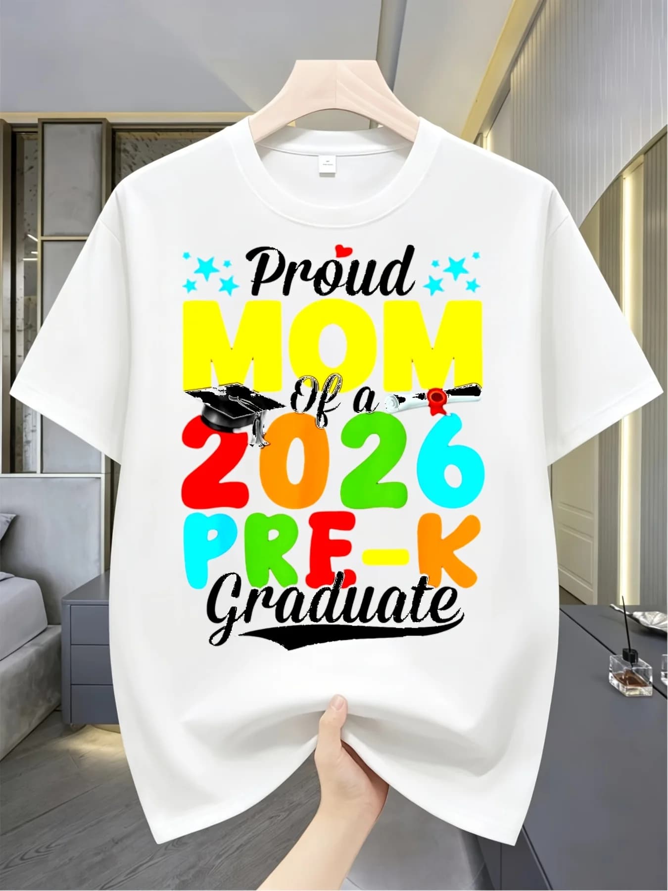 Humorous Proud Mother of a Pre-K Graduate from The Class of 2026 T-Shirt for Men, Comfortable Fit, Crew Neck, Super Soft, Breathable, Moisture-Wicking, Casual Summer Shirt