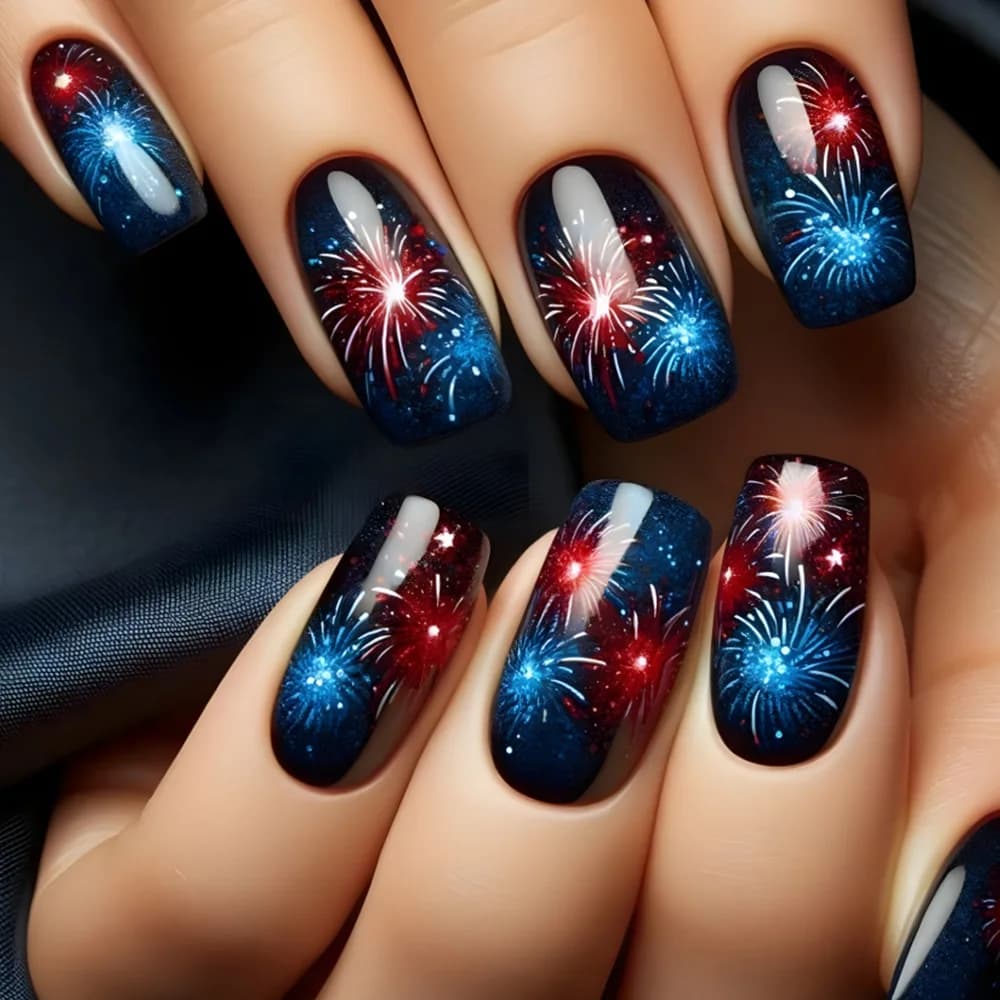 Nuove Punte per Unghie 2026 Stile Semplice con Fuochi d'Artificio Colorati per Capodanno, Adesivi per Unghie Europei Quadrati Sfumati Rimovibili
