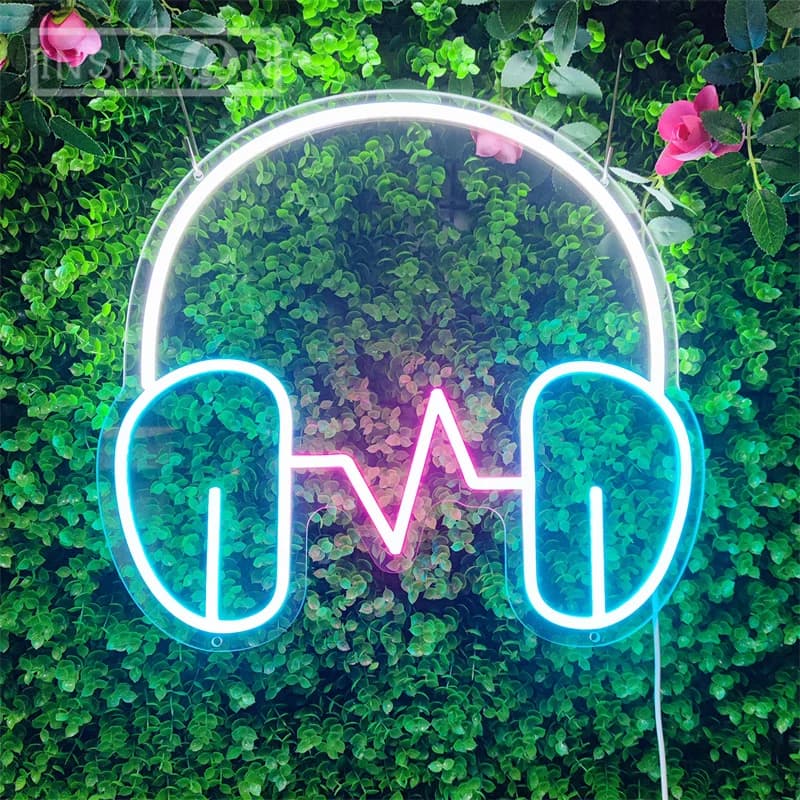 Auricolare LED Insegna al neon da parete per sala giochi Decorazione per feste Alimentato tramite USB Regali per giocatori Decorazioni per sala giochi Insegne al neon Musica LED al neon