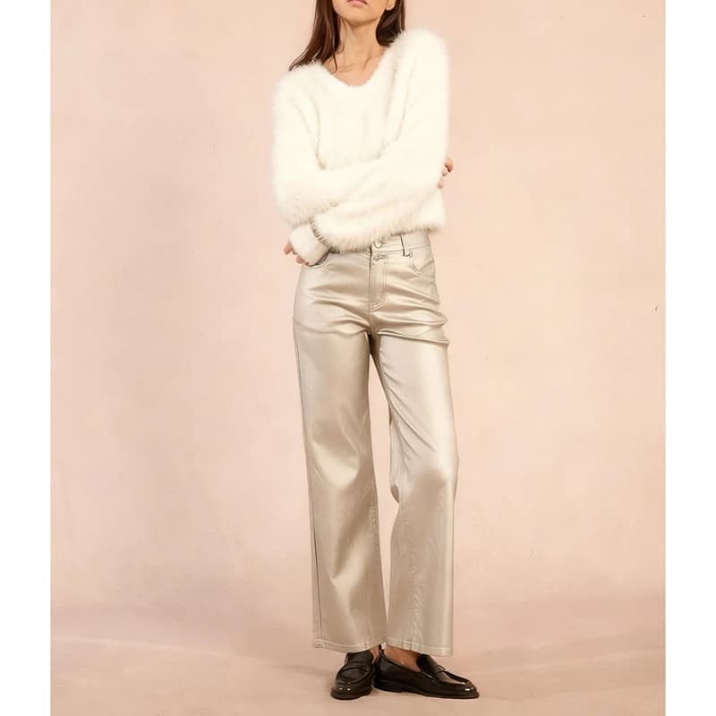 Women Chic Elegant Plush Fuzzy Knitted Sweater Ribbed V-Neck Lantern Long Sleeve Loose Knitwear Jumper Top Streetwear