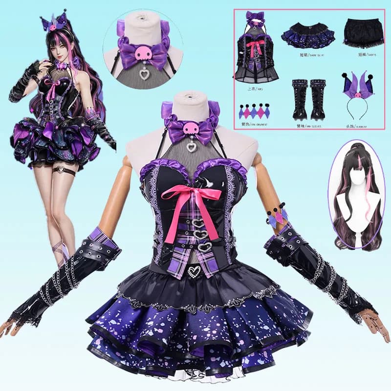 Costume Cosplay Tessa Kuromi, Abito Viola Stile Lolita Diavoletta con Parrucca, Set per Giochi di Ruolo e Feste, Abbigliamento per Donna