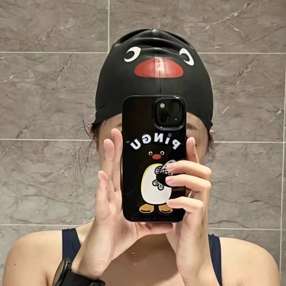 New Elastic Swimming Cap Enlarged Cute Cartoon Silicone Swimming Hat Professional Ear Protection Comfortable Safe Swimming Hat