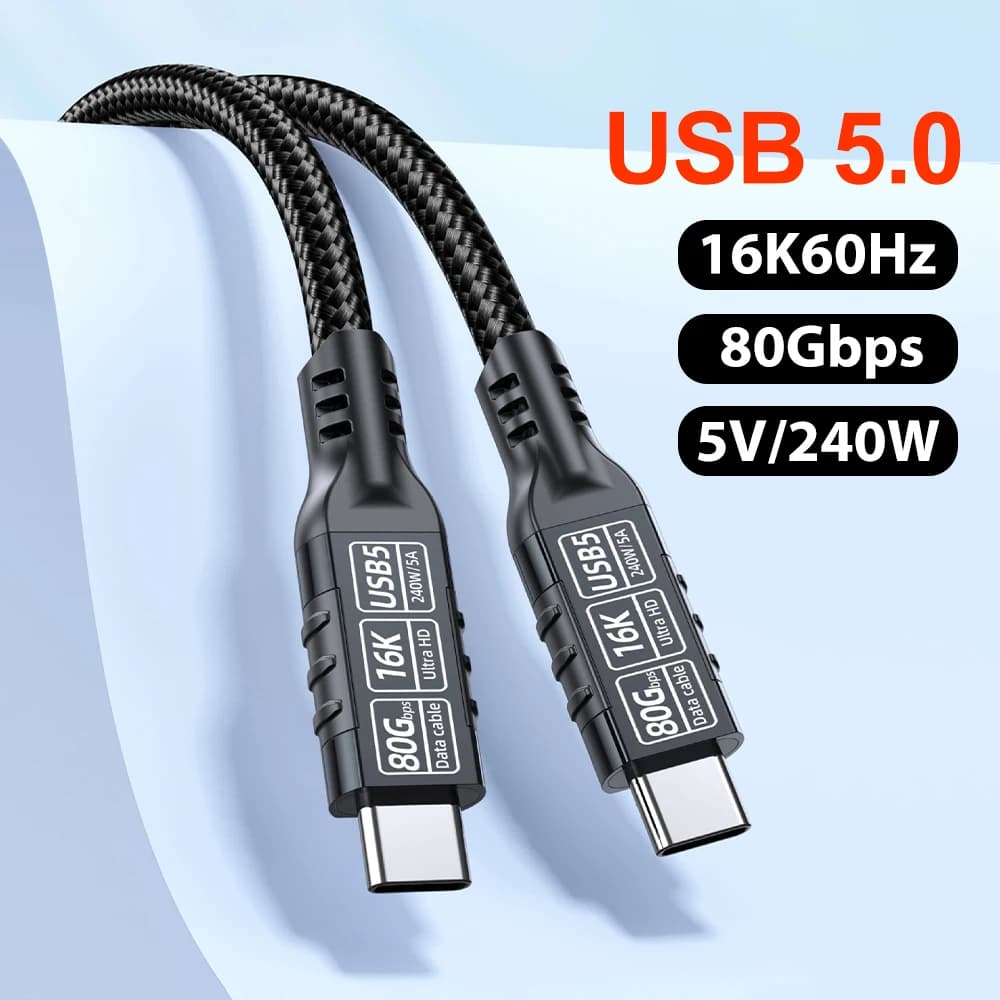 PD240W Ricarica rapida Thunderbolt 5 Cavo USB tipo C Trasferimento dati 80 Gbps Cavo video 16K/8K 1m 2m 3m per iPhone 16 17 MacBook Pro