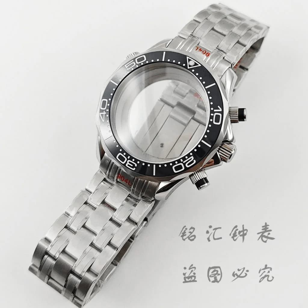 41mm Black Bezel Sapphire Crystal Watch Case Bracelet Stainless Steel Waterproof For Seamaster 300 VK63 VK64 Movement 31mm Dial