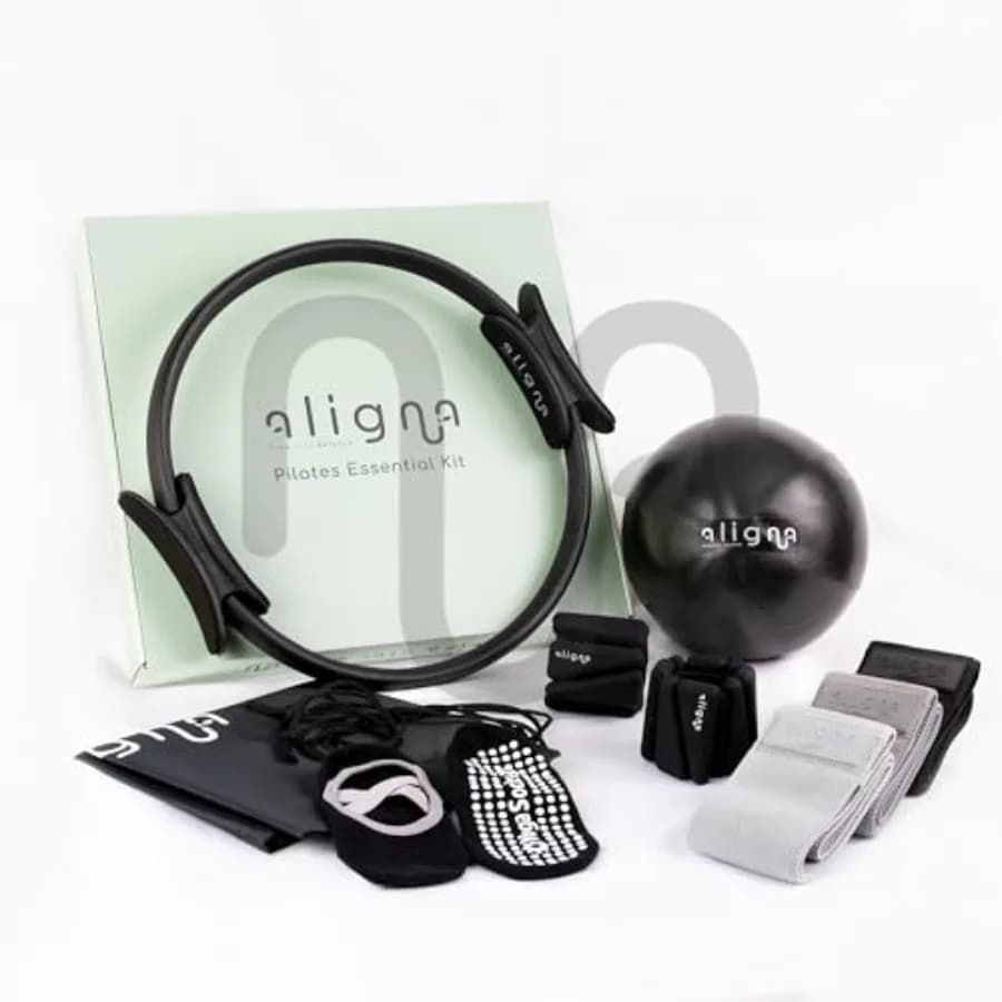Kit Essenziale Pilates per Uso Domestico - Set da 8 Pezzi con Anello, Palla Morbida, Bande di Resistenza, Pesi per Caviglie, Calze Yoga, Borsa per il Trasporto - Flessibile