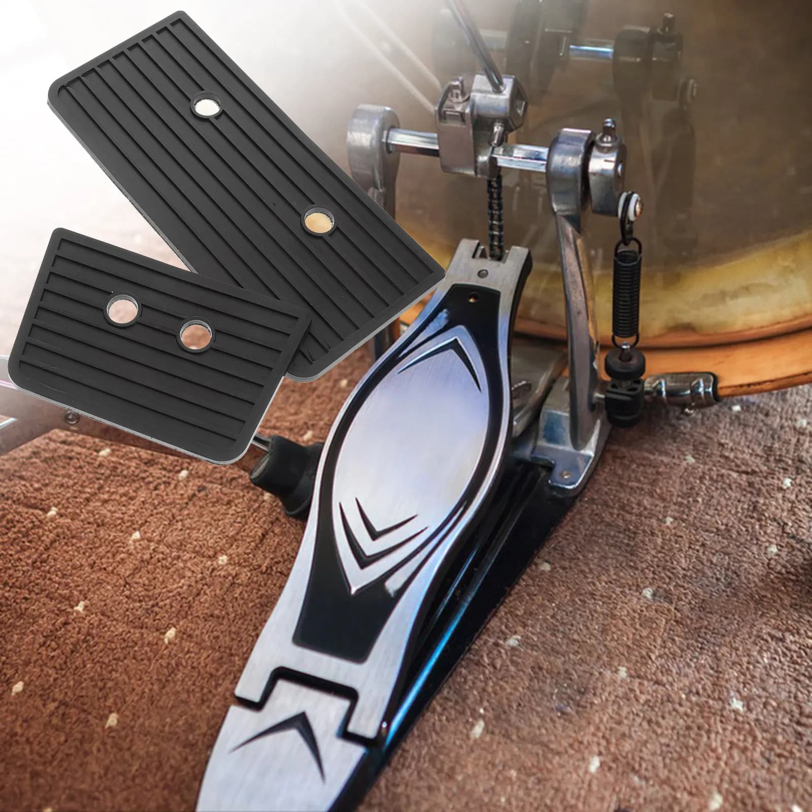 2 Pezzi Protezioni Universali Antiscivolo in Gomma per Pedali Batteria, Accessorio Professionale Antiscivolo per Pedali di Grancassa, Protezione per Cerchio