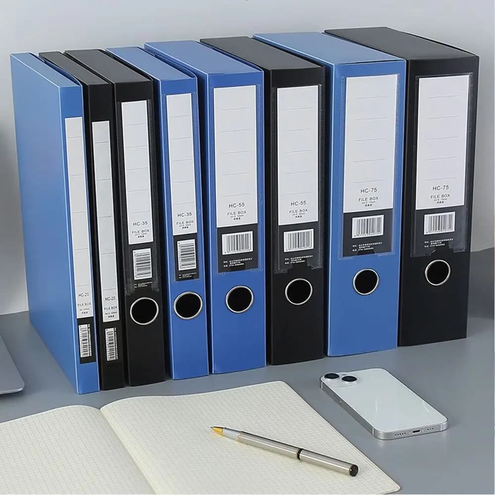 Cartella di file A4 da tavolo nera blu Scatola di immagazzinaggio di carta in plastica PP antipolvere Custodia per documenti addensata per ricevute
