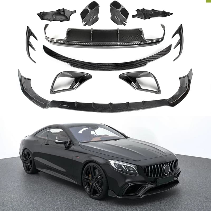 Carbon Fiber Body Kit B Style for S Coupe C217 S63 Front Splitters Rear Diffuser Exhaust Tips Mufflers Rear Wing