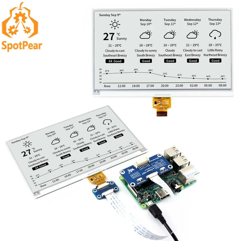 Raspberry Pi 7.5 inches e-Paper E-Ink Display HAT Interface SPI 800×480 Black/White for Arduino STM32 Jetson Nano