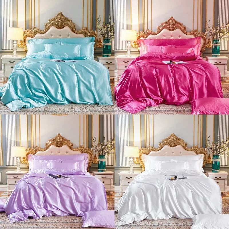 Set Copripiumino Matrimoniale 4 Pezzi in Raso Super Morbido con Lenzuolo con Angoli - Collezione Nuziale