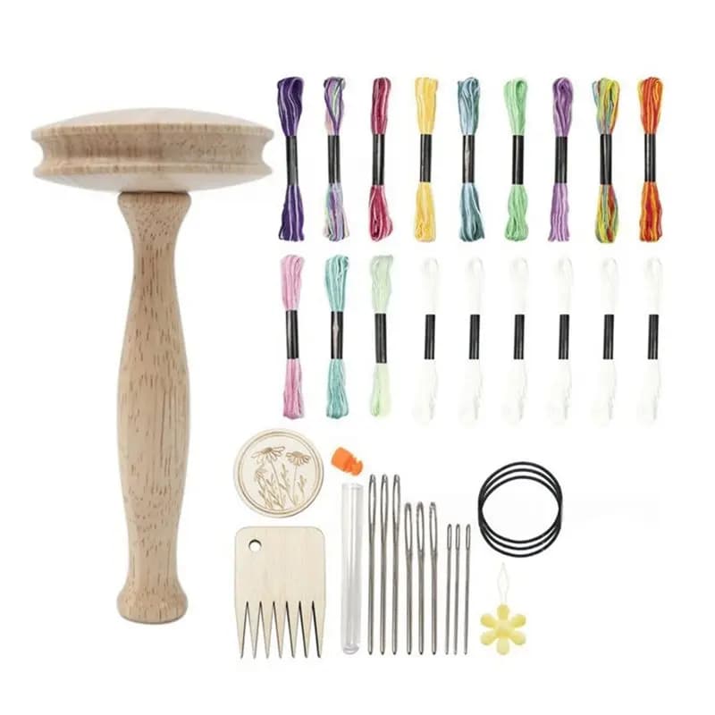 [NEWA08R】 DIY Hand Sewing& Embroidery Repair Set-Wooden Darning Mushroom With Threads& Needles