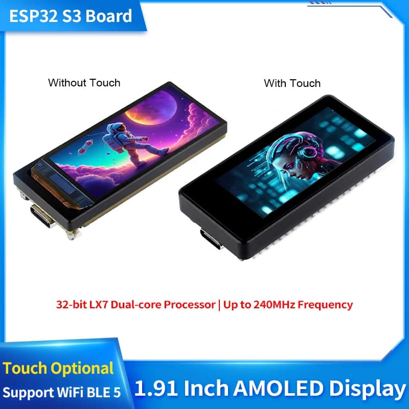 ESP32-S3 Development card AMOLED from 1,91 inch 240x536 Wi-Fi BLE 5 Sensor gyroscope screen for Arduino ESP32 LVGL