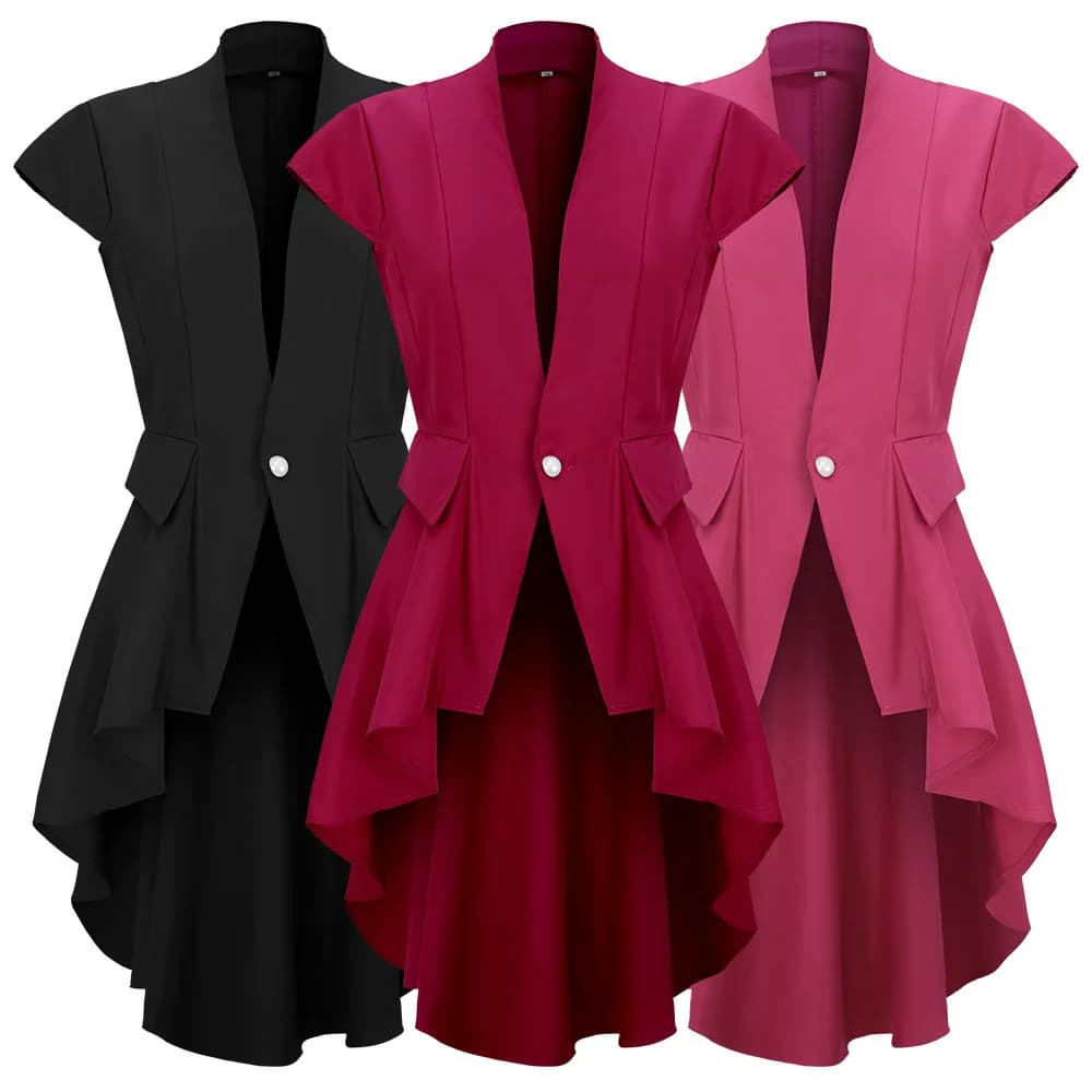 Costume cosplay da vampiro medievale rinascimentale da donna, giacca con gilet a cascata vittoriana, cappotto con coda Steampunk gotico per Halloween