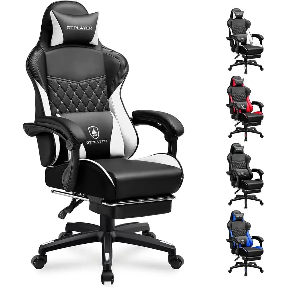 Ergonomic High-Back Leather Gaming and Office Chair with Adjustable Height, Footrest, and Lumbar Support