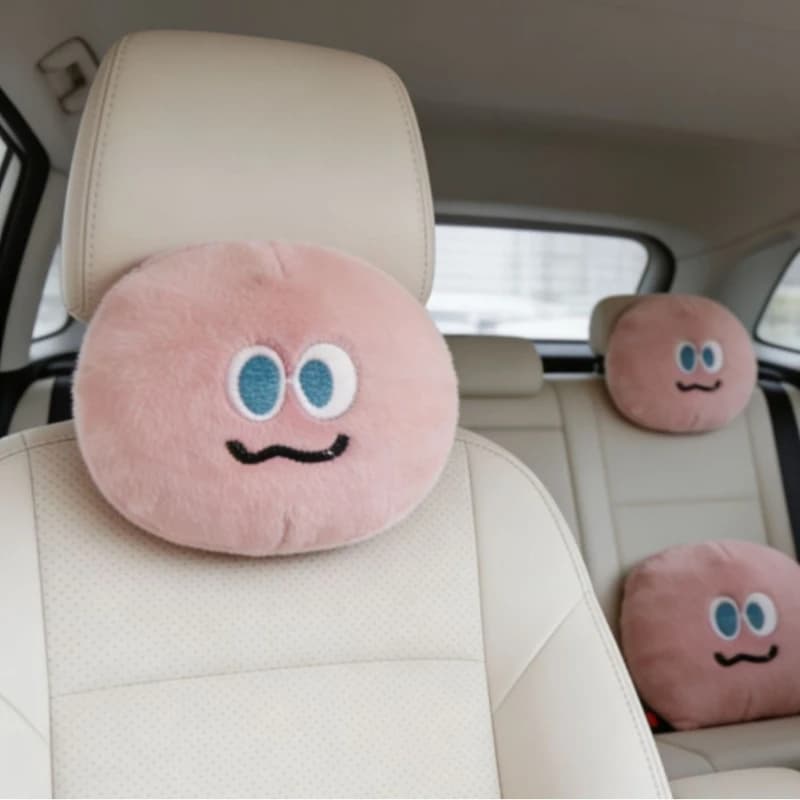 Big Eyes Pink Clueless Cute Cartoon Car Headrest Neck Protection Pillow Interior Cushion Soft Travel Support Pillow
