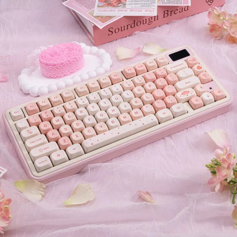 Set di Tasti Tematici con Fiori di Ciliegio Rosa, Personalizzati in PBT con Sublimazione, Profilo MOA per Accessori Tastiera Meccanica