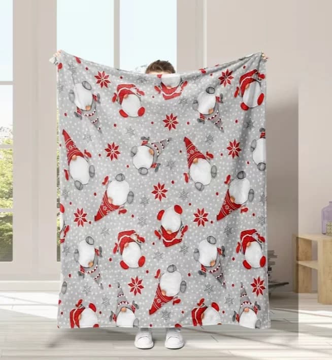 Christmas Santa Claus Snowflake Print Flannel Throw Blanket, Ultra-Soft Warm Cozy Reversible All-Season