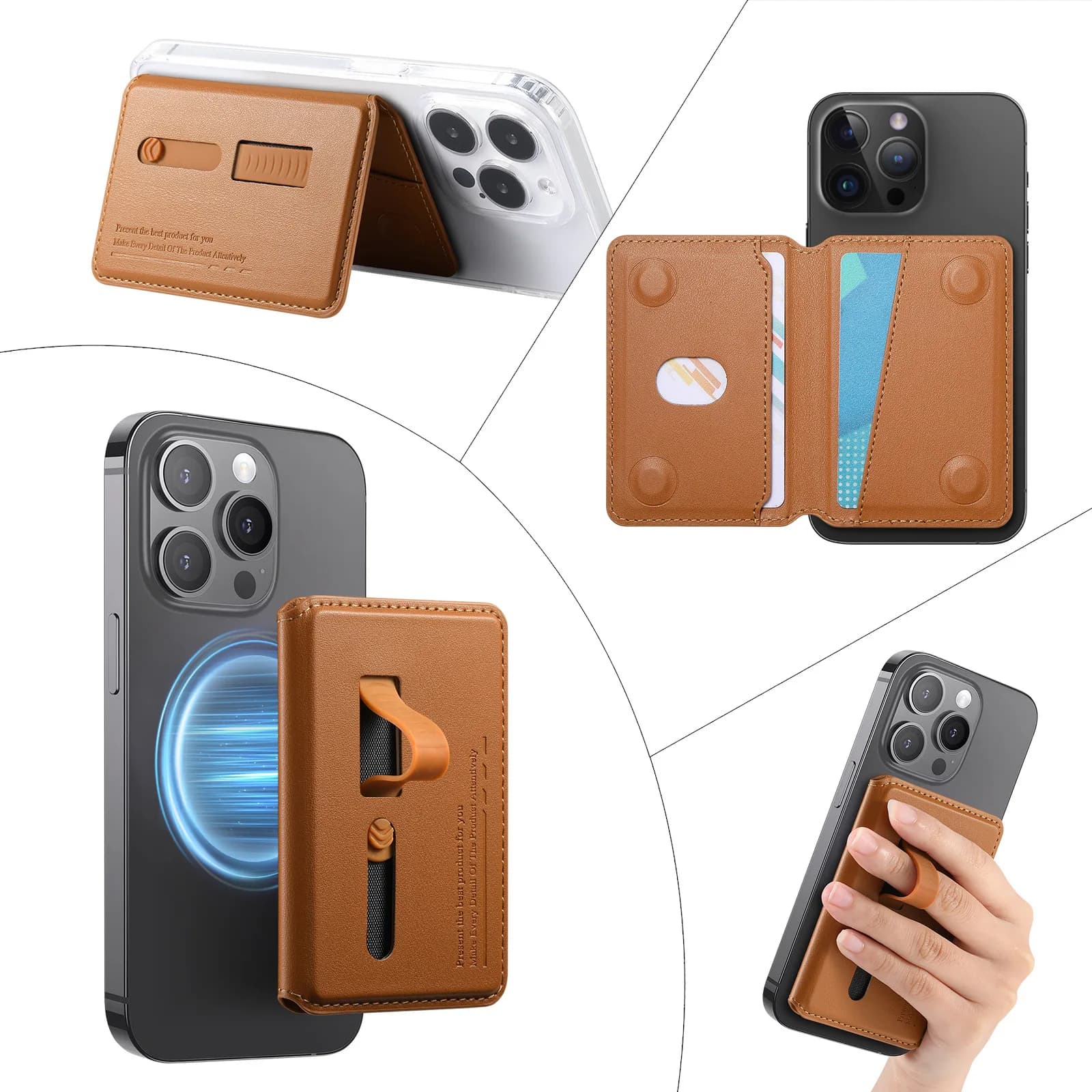 Magnetic Leather Wallet Holder for Samsung Galaxy S26 S25 S24 Ultra FE Hidden Ring Stand for iPhone 17 Pro Max 16 Case Pocket