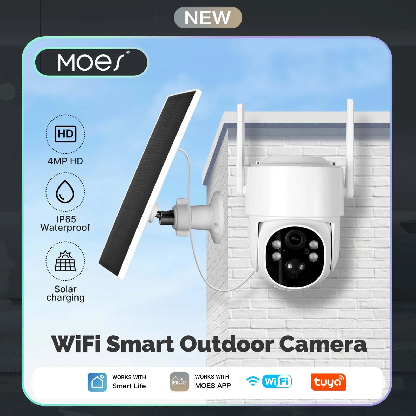 MOES Tuya WIFI 4MP Smart Security Surveillance Camera Solar Charging IP65 Waterproof Human Monitoring Color Night Vision