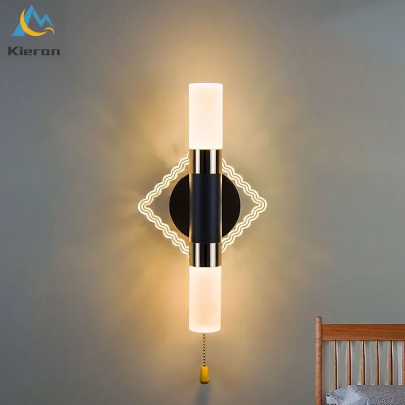 Modern Pull Rope Switch Crystal LED wall lamps living room studio bedroom bedside table lamp room decoration circular column wall sconce