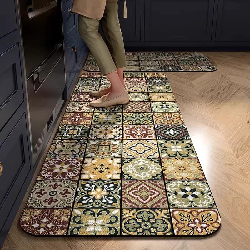 Carpet for Kitchen Floor Mat Waterproof PVC Leather Rug Oil-proof Non-slip Carpets Checkered Rugs American Style Home Decor Mats