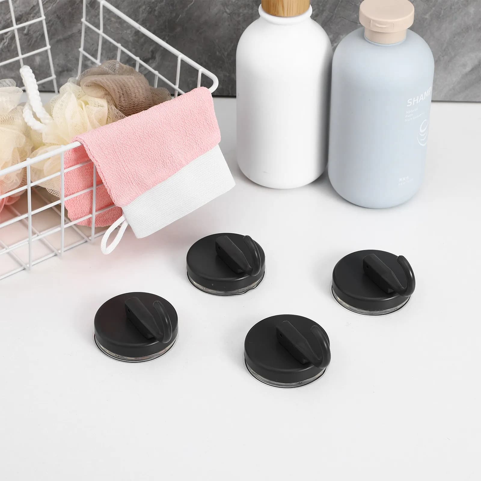 4 Pezzi Ganci a Ventosa Porta Asciugamani per Doccia, Bagno, Cucina, Porte in Vetro, Specchi, Piastrelle - Salvaspazio, Senza Foratura, Facile Installazione