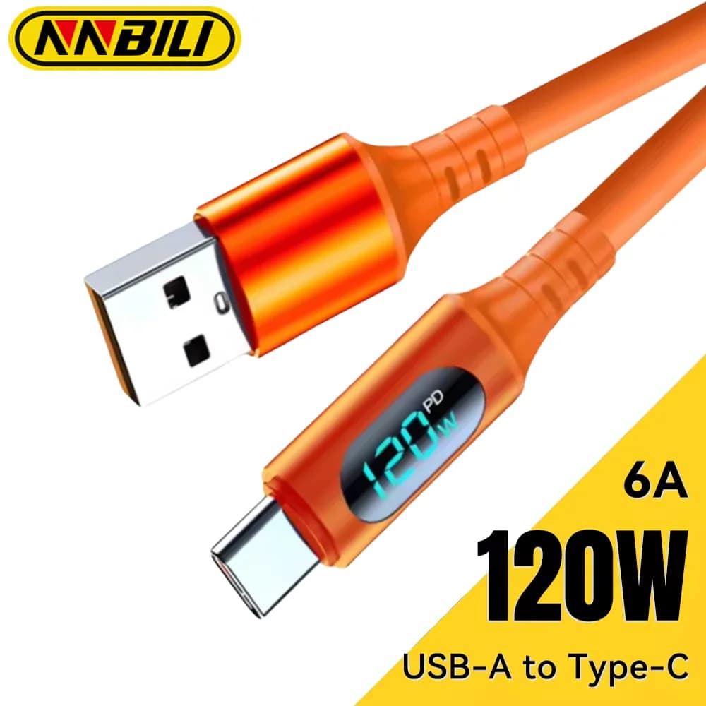 NNBILI 120W 6A Cavo di ricarica rapida USB tipo C a ricarica rapida per Huawei P70 Samsung OnePlus Realme Cavi display digitale a LED per telefono