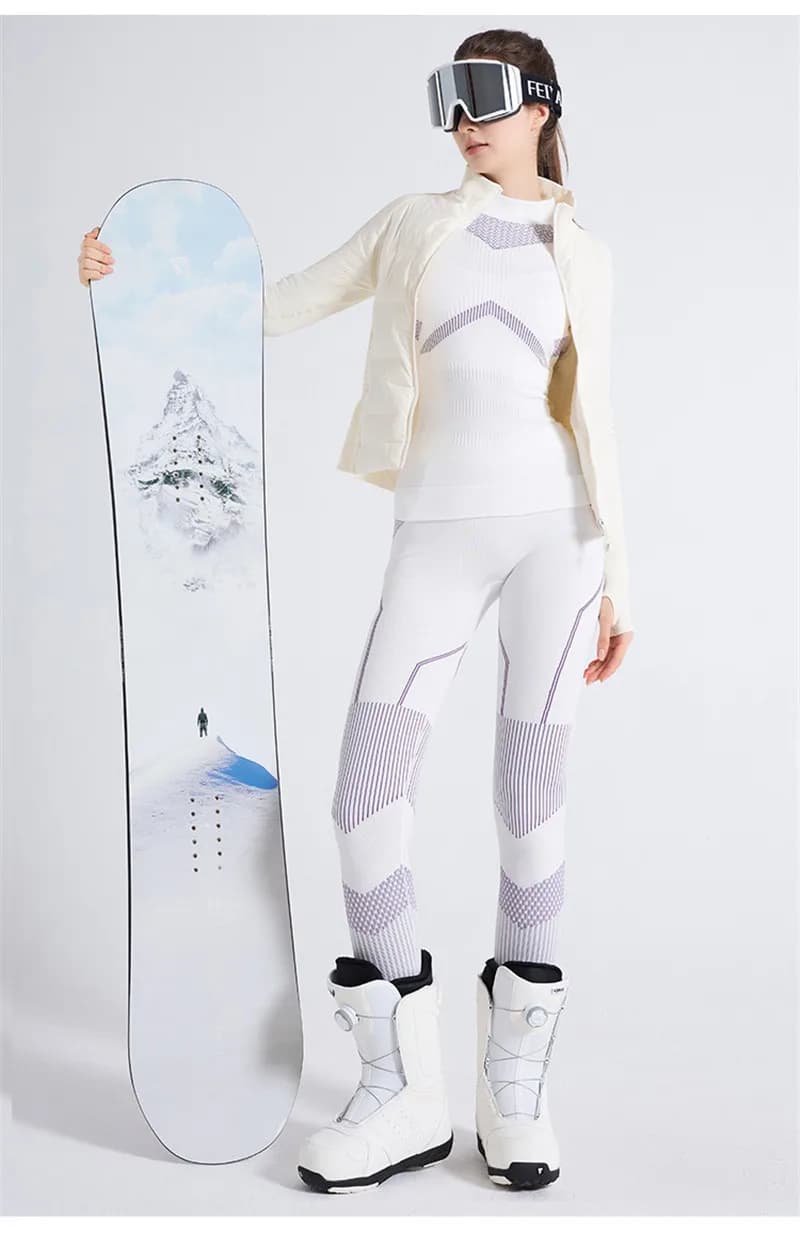 Winter Women Thermal Base Layer Set, Zipper Crew Neck Seamless Underwear, Moisture-wicking Tight Long Johns for Skiing Daily