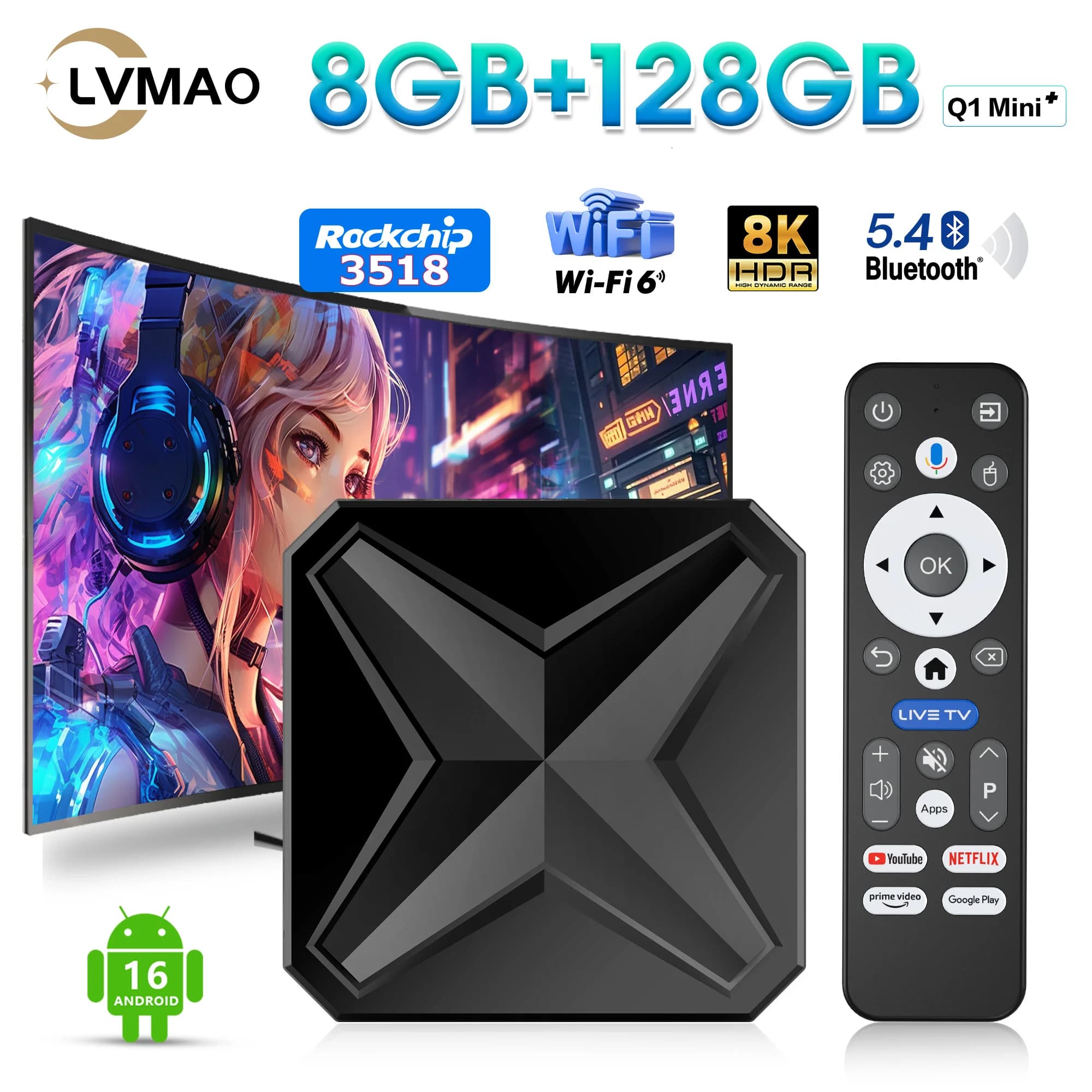 Smart TV Box Android TV BOX Q1 MINI+ RK3518 Quad Core 2026 Supporto VOICE BT5.0 4K HDR Doppio Wifi6 Lettore Set Top Box 8GB 128GB