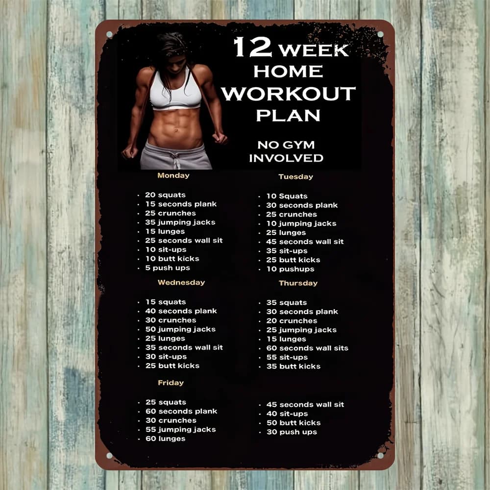 12-Week Home Workout Plan 2D Flat Wall Art, Canvas/Panel Material, Minimalist Sports Illustration, A3/A4 Size Option, for Fitnes