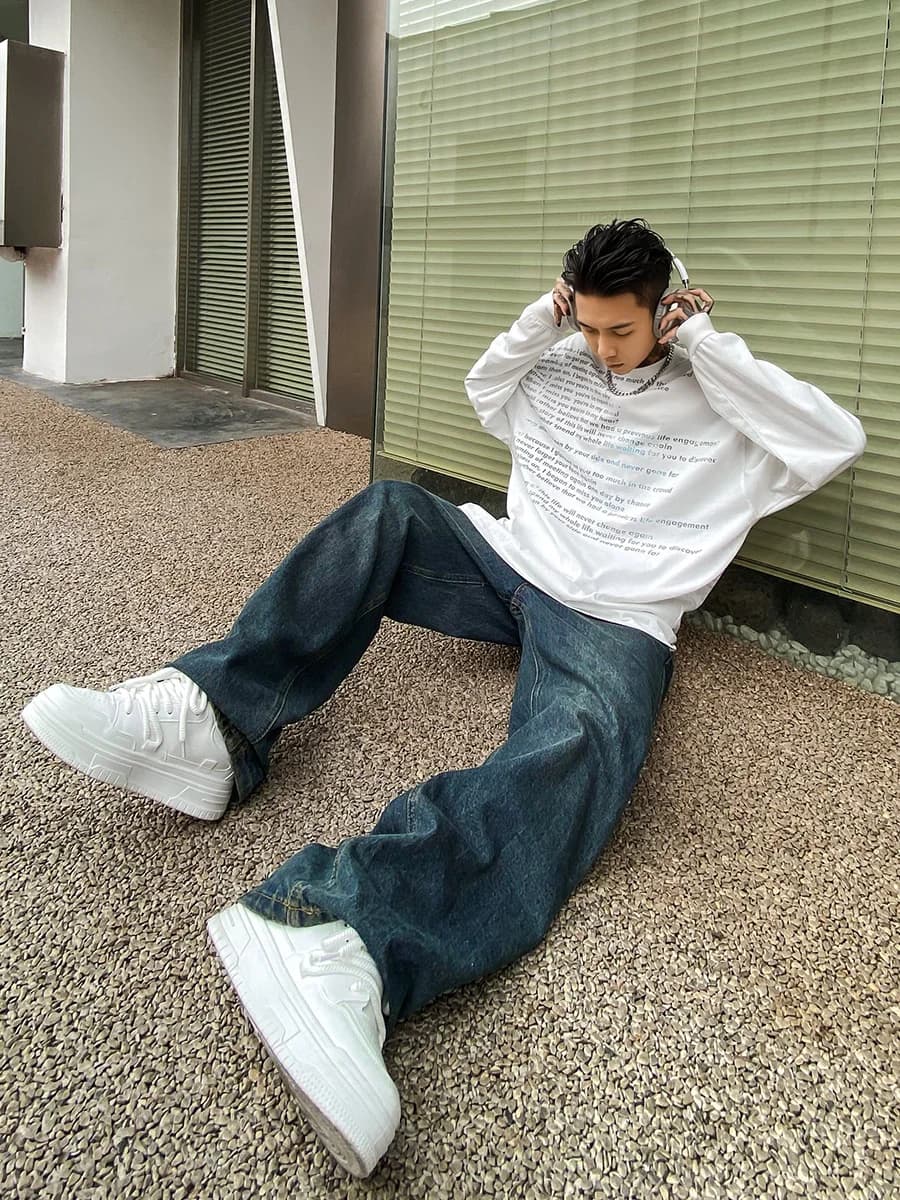 Retro Waed Denim Jeans Men's Loose Straight Leg Pants Women's Basic Sle All Season Casual Wear Youth Trend Cotton Polyest...