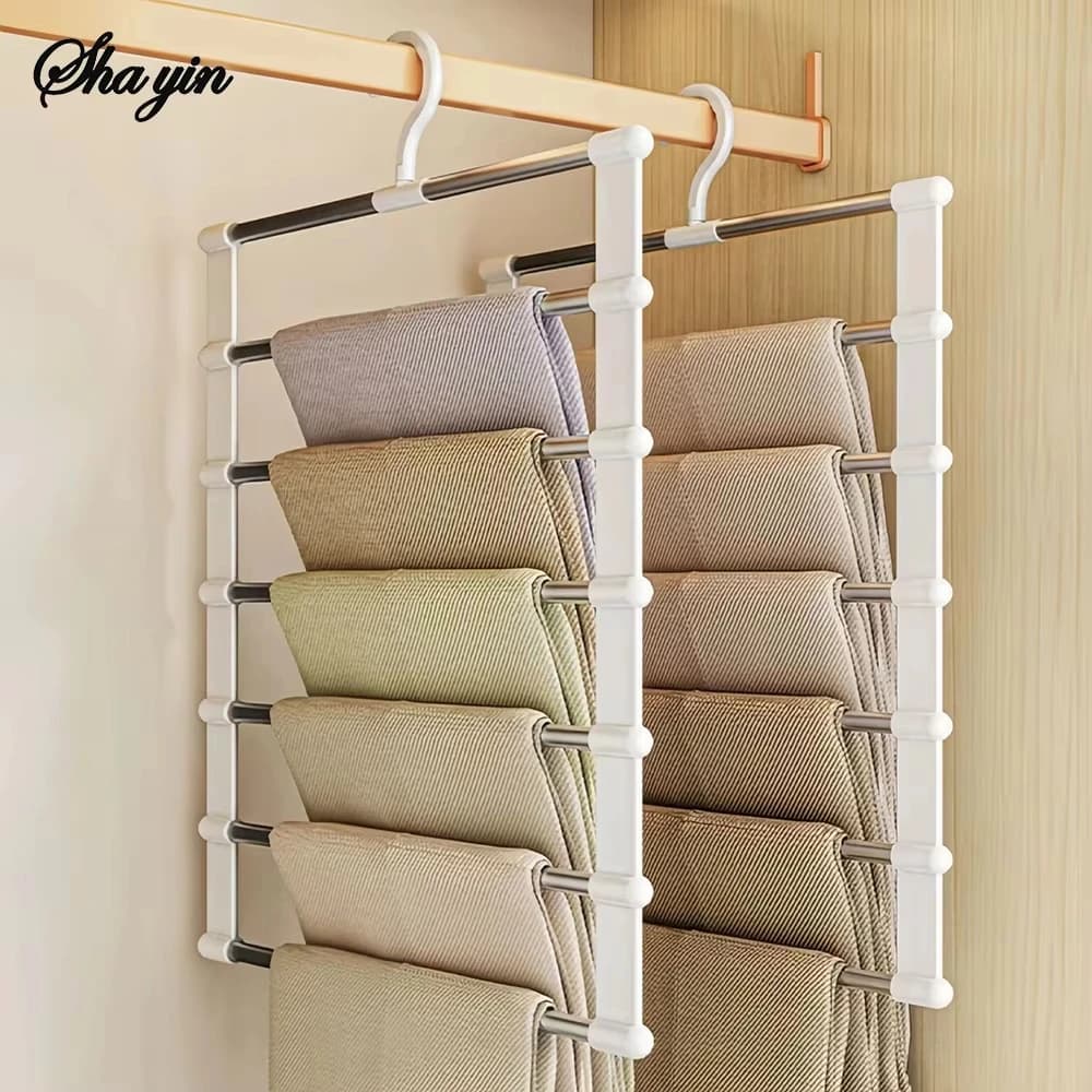 Foldable Pants Hanger Multi Layer Non Slip Clips Space Saving Closet Organizer for Trousers Storage Collapsible Hanging System