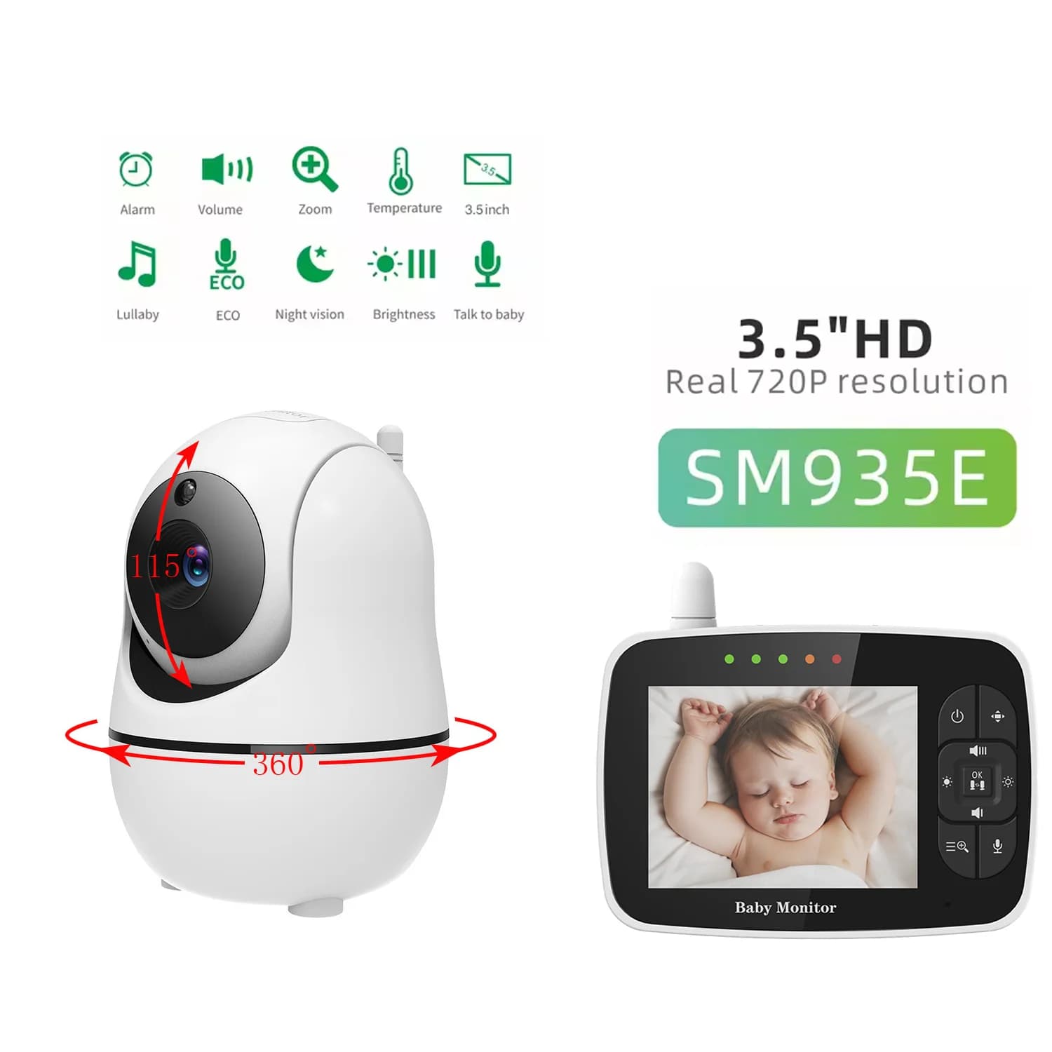 1200mAH 3.5 pollici Interfono a lungo raggio Baby Monitor Monitoraggio della temperatura Nanny Cam Babysitter Fotocamera digitale wireless
