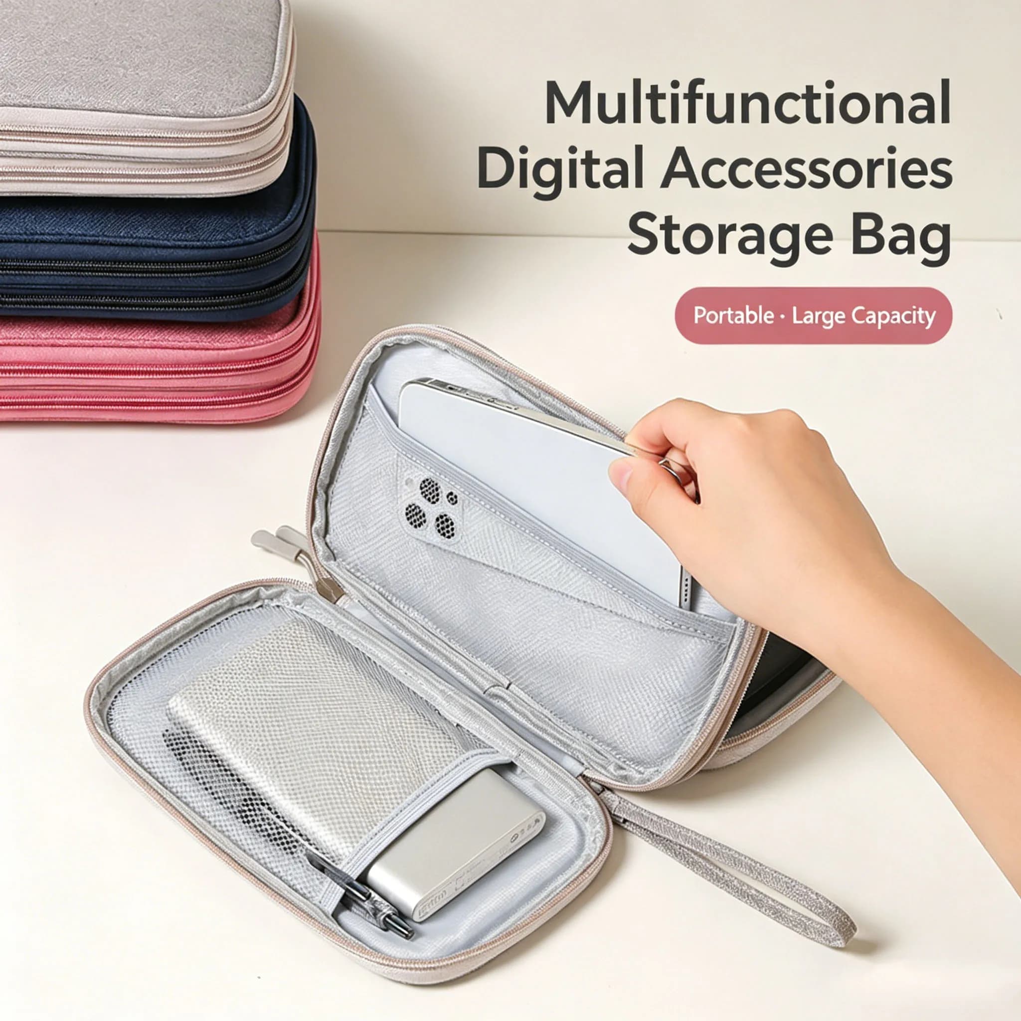 Portable Waterproof Digital Storage Bag, Multifunctional Travel Organizer Case for USB Cables, Earphones, Power Bank, Charger Co